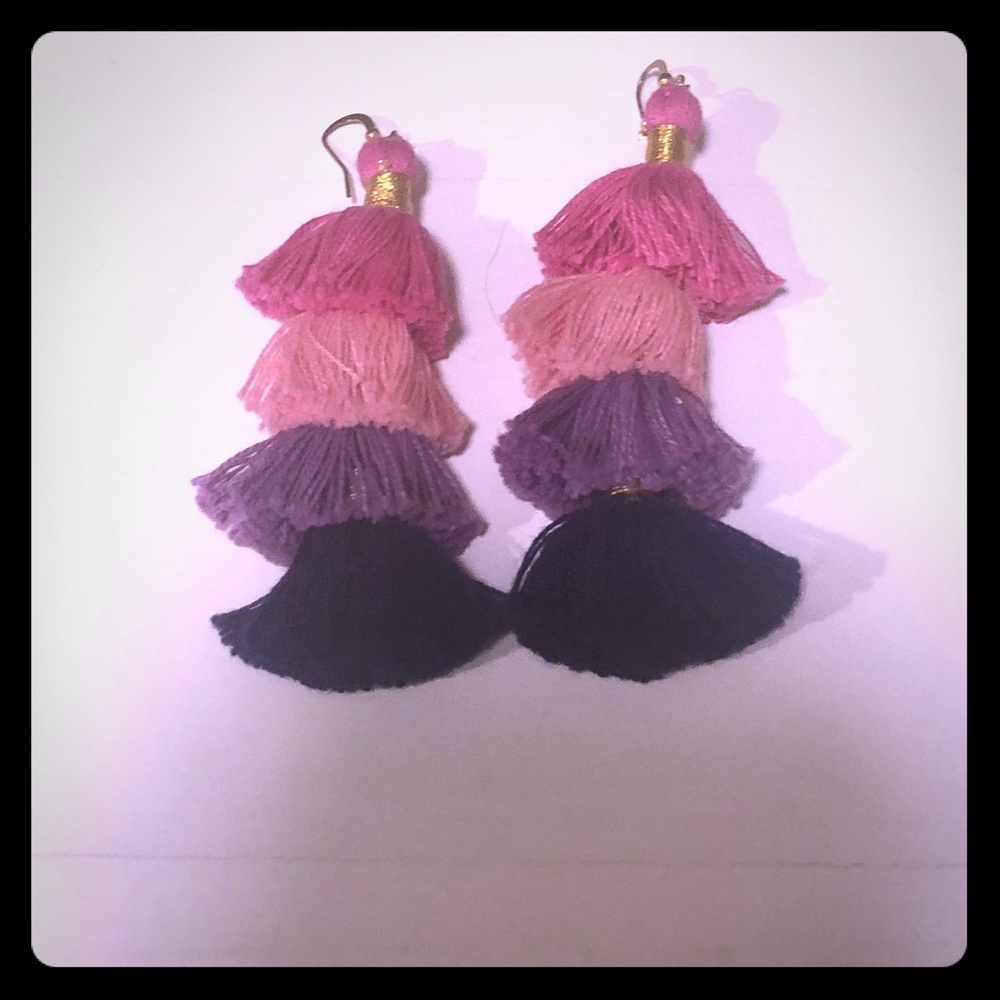 Pink lavender and navy tassel earrings